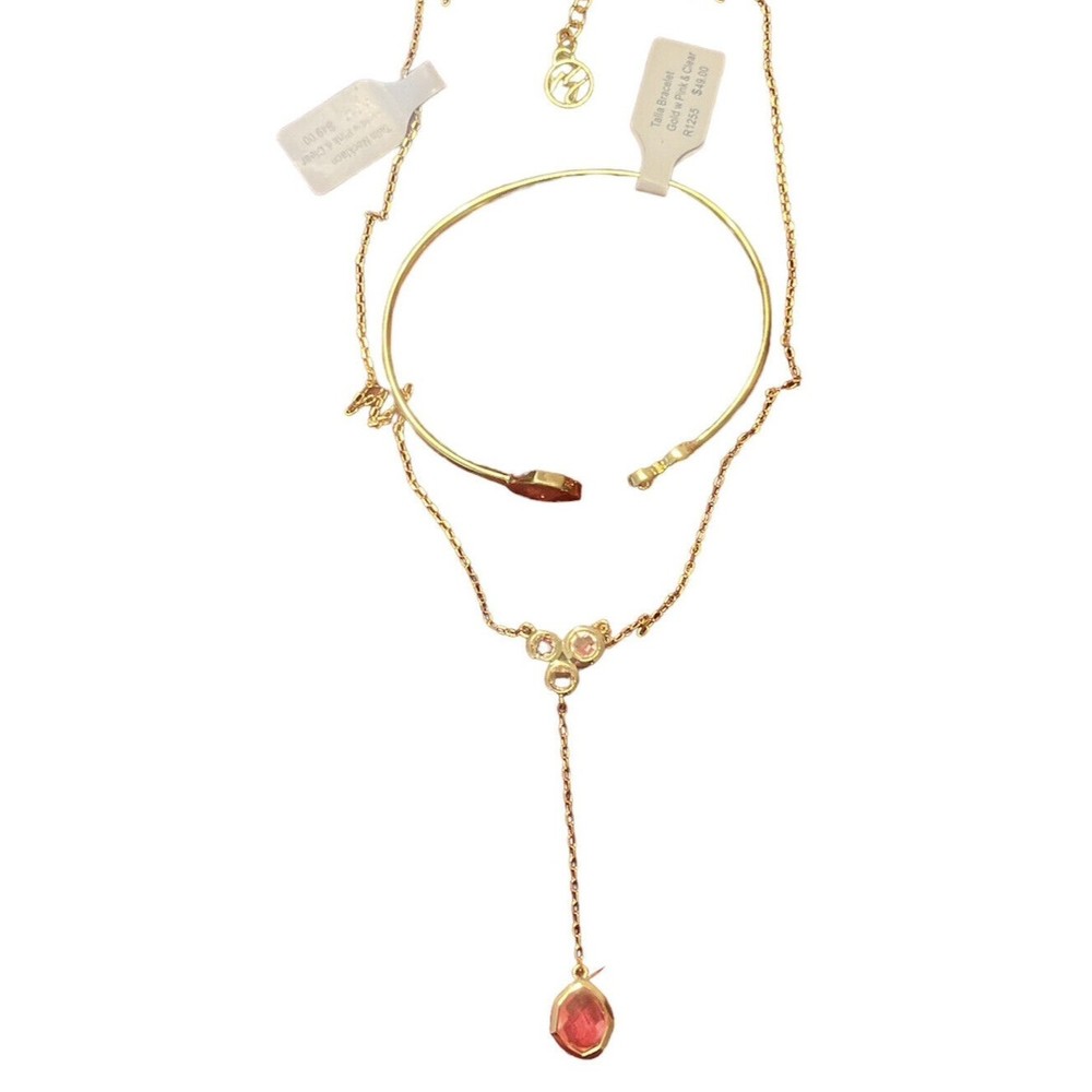 Real Simple Talia Necklace Gold with Pink & Clear Stones And Bracelet Set